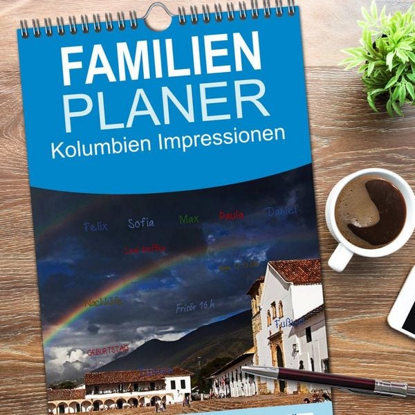 Produktbild: Familienplaner 2026 - Kolumbien Impressionen mit 5 Spalten (Wandkalender, 21 x 45 cm) CALVENDO