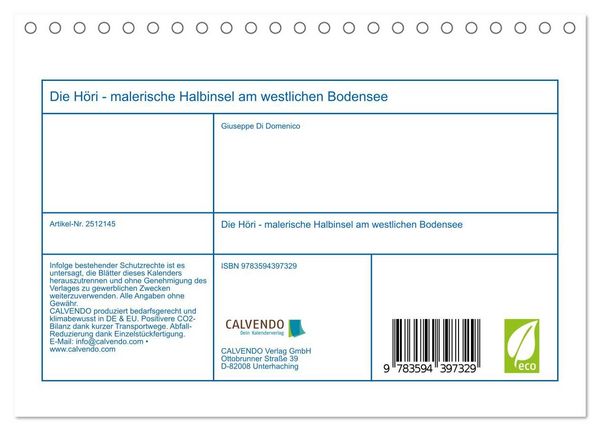 Produktbild: Die H&ouml;ri - malerische Halbinsel am westlichen Bodensee (Tischkalender 2027 DIN A5 quer), CALVENDO Monatskalender