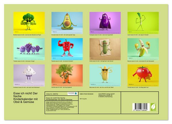 Produktbild: Esse ich nicht! Der freche Kinderkalender mit Obst & Gem&uuml;se (hochwertiger Premium Wandkalender 2026 DIN A2 quer), Kunstdruck in Hochglanz