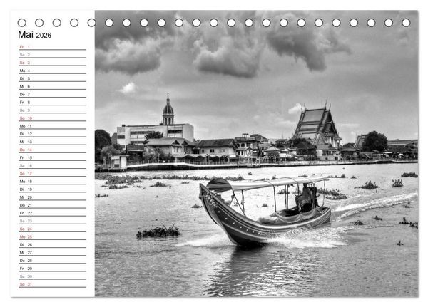 Produktbild: Bangkok Impressionen in Schwarz Wei&szlig; (Tischkalender 2026 DIN A5 quer), CALVENDO Monatskalender