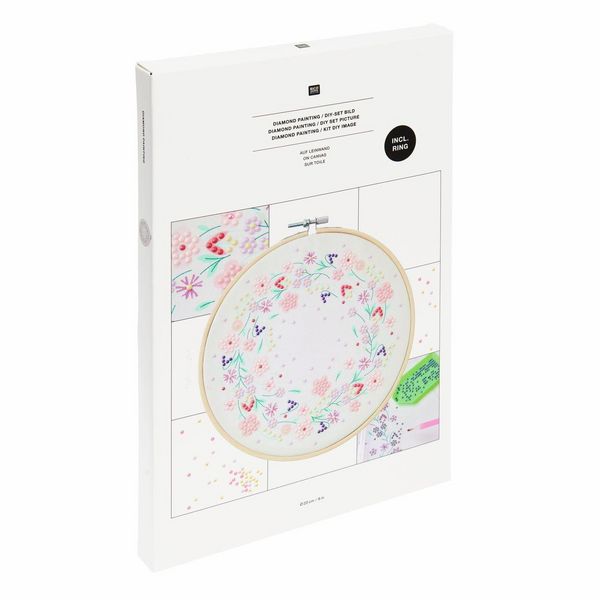 Produktbild: Diamond Painting DIY-Set, Bild auf Leinwand, Funkelnder Blumenkranz // &Oslash; 20 cm. 14-teilig