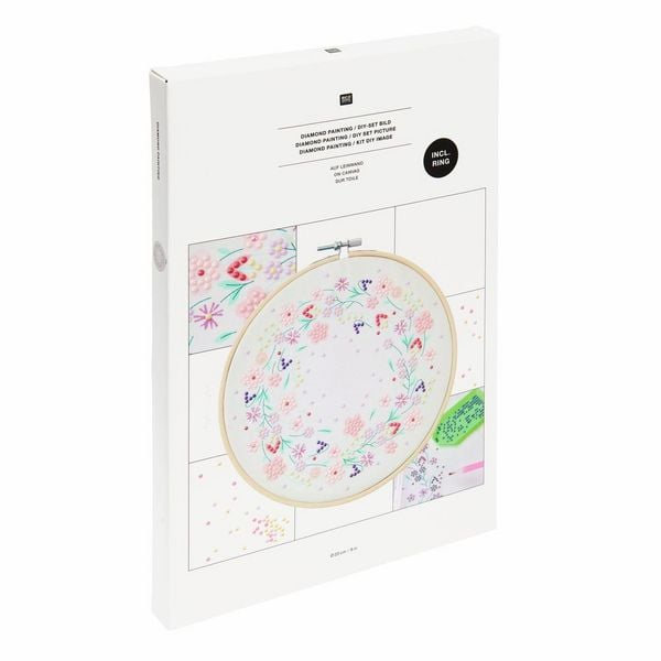 Produktbild: Diamond Painting DIY-Set, Bild auf Leinwand, Funkelnder Blumenkranz // &Oslash; 20 cm. 14-teilig