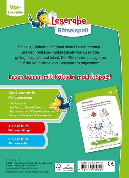 Produktbild: Leserabe R&auml;tselspa&szlig; - Punkt-zu-Punkt-R&auml;tsel f&uuml;r Lesestarter (Vor-Lesestufe)
