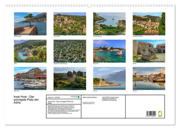 Produktbild: Insel Hvar - Der sonnigste Platz der Adria (Wandkalender 2026 DIN A2 quer), CALVENDO Monatskalender
