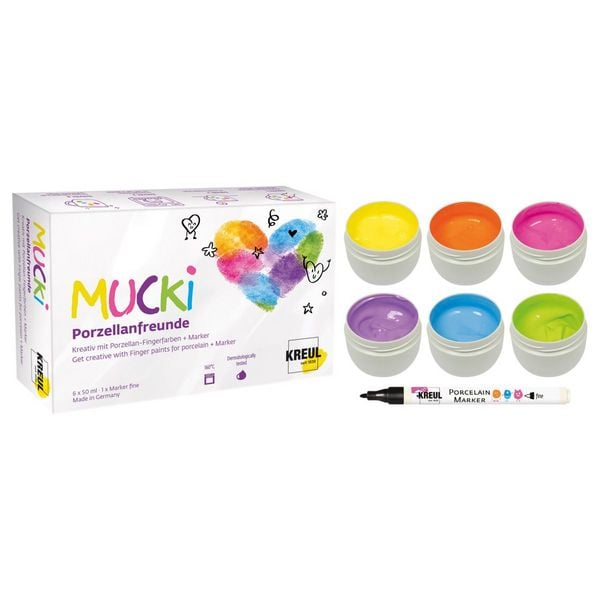 Produktbild: MUCKI Porzellanfreunde Set mit Porzellan-Fingerfarben + Marker, 6 x 50ml