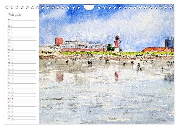 Produktbild: B&uuml;sum Aquarelle - Liebevolle Impressionen des beliebten Nordseebads (Wandkalender 2026 DIN A4 quer), CALVENDO Monatskalender