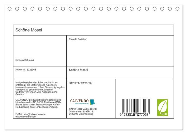 Produktbild: Sch&ouml;ne Mosel (Tischkalender 2026 DIN A5 quer), CALVENDO Monatskalender