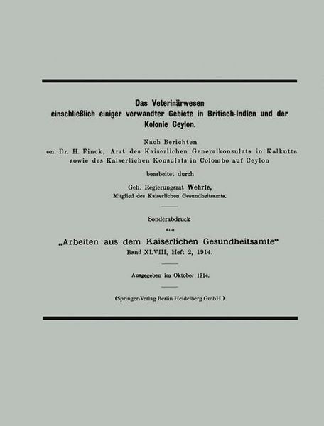 Produktbild: Das Veterin&auml;rwesen einschlie&szlig;lich einiger verwandter Gebiete in Britisch-Indien und der Kolonie Ceylon