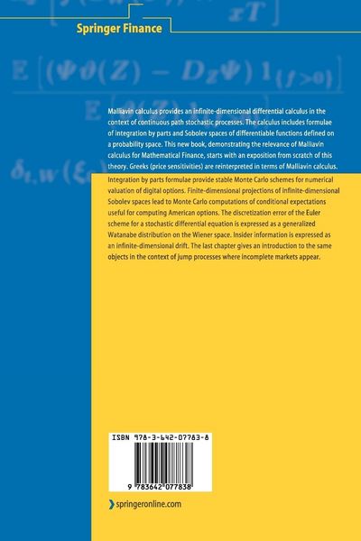 Produktbild: Stochastic Calculus of Variations in Mathematical Finance