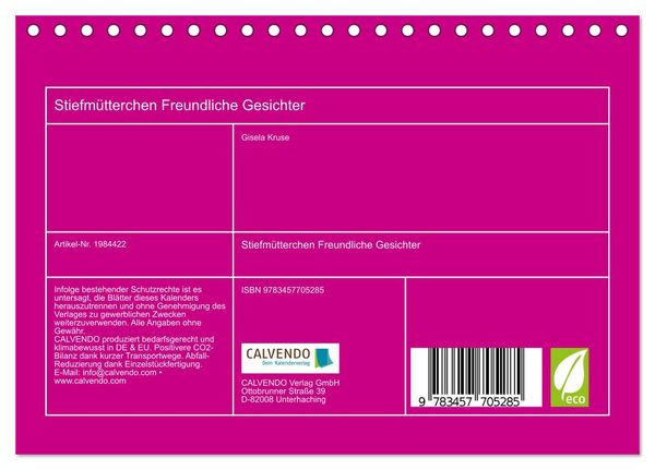 Produktbild: Stiefm&uuml;tterchen Freundliche Gesichter (Tischkalender 2026 DIN A5 quer), CALVENDO Monatskalender