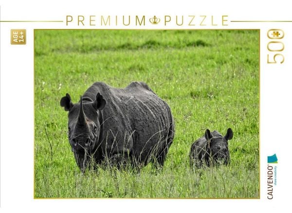 CALVENDO Puzzle Nashorn mit Jungtier | 500 Teile Lege-Größe 48 × 36 cm Foto-Puzzle für Erwachsene