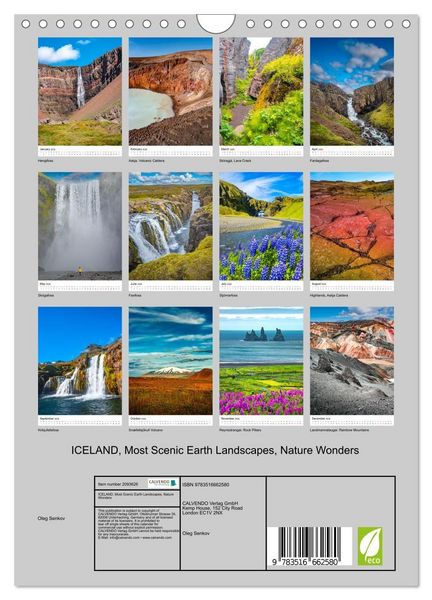 Produktbild: ICELAND, Most Scenic Earth Landscapes, Nature Wonders (Wall Calendar 2026 DIN A4 portrait), CALVENDO 12 Month Wall Calendar