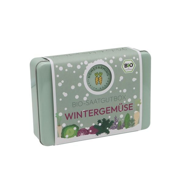 Produktbild: Saatgut Bio-Saatgutbox Wintergem&uuml;se in Wei&szlig;blechdose, mit 6 Sorten