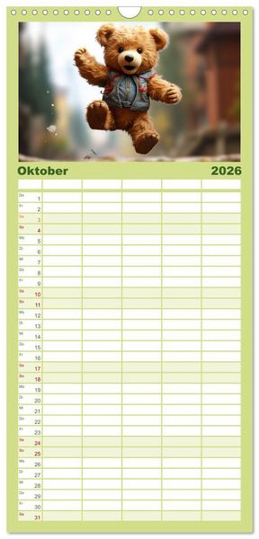 Produktbild: Familienplaner 2026 - Teddyb&auml;r und seine Abenteuer mit 5 Spalten (Wandkalender, 21 x 45 cm) CALVENDO