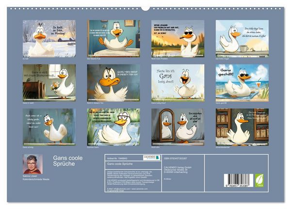 Produktbild: Gans coole Spr&uuml;che (hochwertiger Premium Wandkalender 2026 DIN A2 quer), Kunstdruck in Hochglanz
