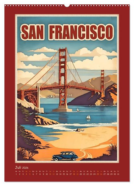 Produktbild: City Travel Poster - nostalgische St&auml;dtereise um die Welt (hochwertiger Premium Wandkalender 2026 DIN A2 hoch), Kunstdruck in Hochglanz