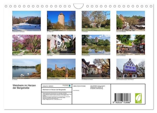 Produktbild: Weinheim im Herzen der Bergstra&szlig;e (Wandkalender 2027 DIN A4 quer), CALVENDO Monatskalender