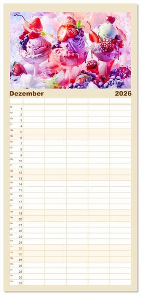 Produktbild: Familienplaner 2026 - Eiscreme-Tr&auml;ume - S&uuml;&szlig;e Verlockung und florale Sch&ouml;nheiten mit 5 Spalten (Wandkalender, 21 x 45 cm) CALVENDO