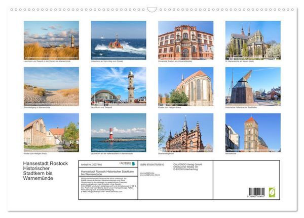 Produktbild: Hansestadt Rostock Historischer Stadtkern bis Warnem&uuml;nde (Wandkalender 2026 DIN A2 quer), CALVENDO Monatskalender