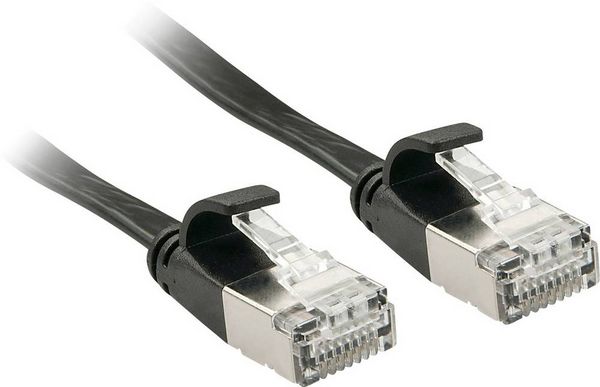 Produktbild: LINDY 47484 RJ45 Patchkabel CAT 6a U/FTP 5.00 m Schwarz mit Rastnasenschutz, flach, Flache Ausf&uuml;hrung 1 St.