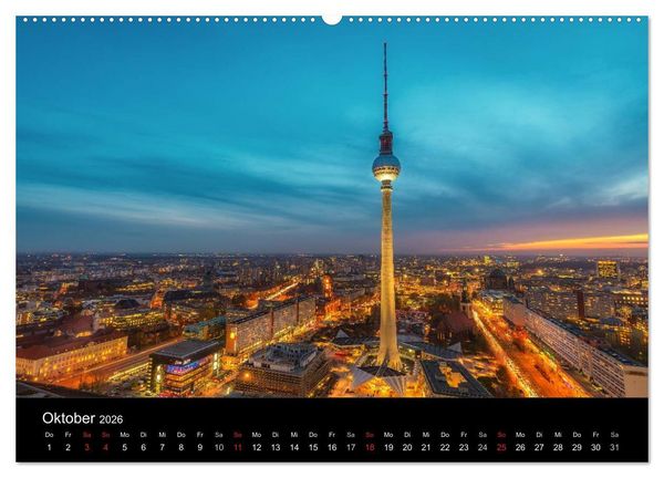 Produktbild: Berlin City bei Nacht (hochwertiger Premium Wandkalender 2026 DIN A2 quer), Kunstdruck in Hochglanz