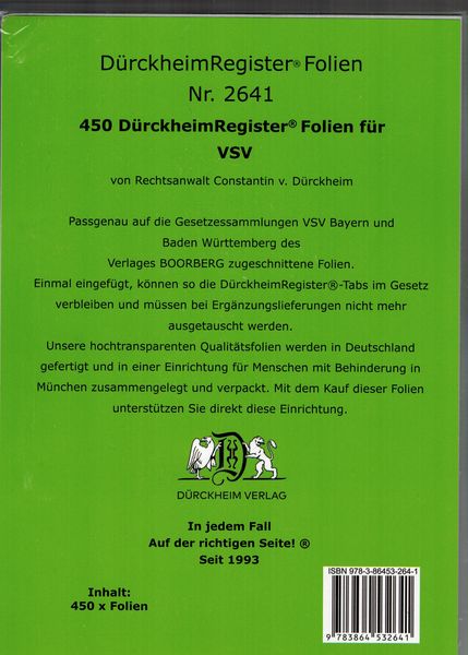 Produktbild: 450 D&uuml;rckheimRegister&reg; -FOLIEN f&uuml;r die VSV-Bayern