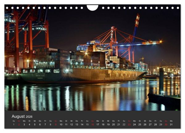Produktbild: Hamburger Hafen bei Nacht (Wandkalender 2026 DIN A4 quer), CALVENDO Monatskalender