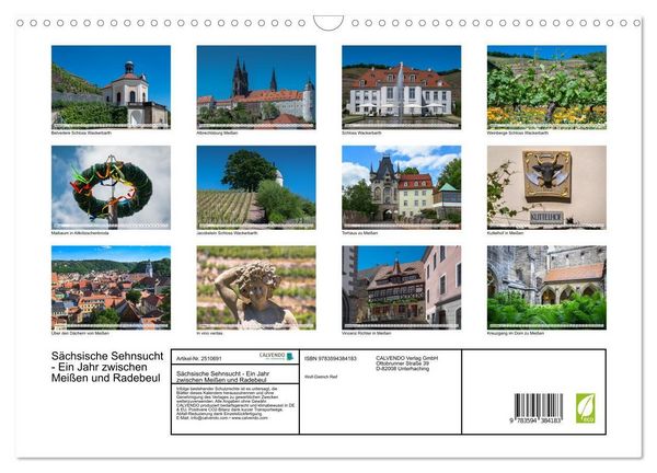 Produktbild: S&auml;chsische Sehnsucht - Ein Jahr zwischen Mei&szlig;en und Radebeul (Wandkalender 2027 DIN A3 quer), CALVENDO Monatskalender