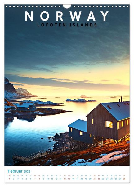 Produktbild: Lofoten - Old School Poster Style (Wandkalender 2026 DIN A3 hoch), CALVENDO Monatskalender