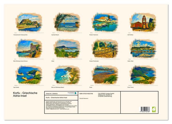 Produktbild: Korfu - Griechische Adria-Insel (Wandkalender 2026 DIN A2 quer), CALVENDO Monatskalender