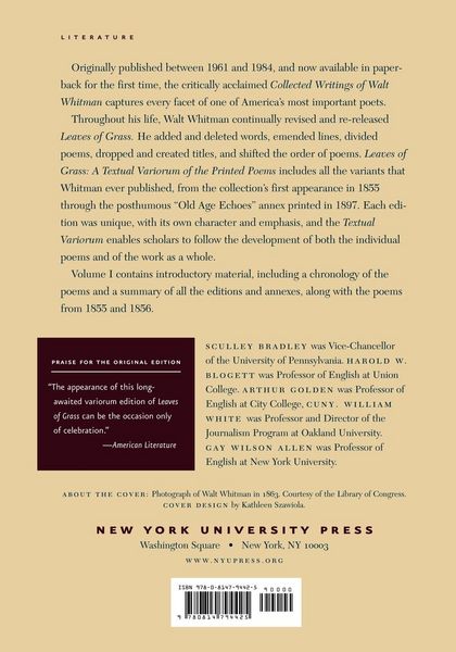Produktbild: Leaves of Grass, a Textual Variorum of the Printed Poems: Volume I: Poems