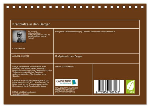 Produktbild: Kraftpl&auml;tze in den Bergen (Tischkalender 2026 DIN A5 quer), CALVENDO Monatskalender