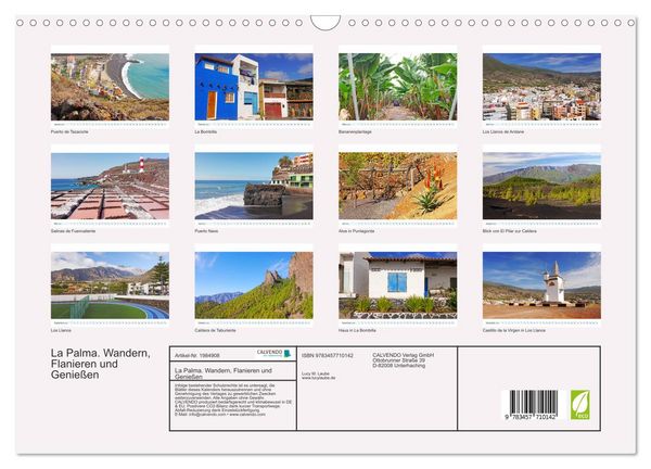 Produktbild: La Palma. Wandern, Flanieren und Genie&szlig;en (Wandkalender 2026 DIN A3 quer), CALVENDO Monatskalender