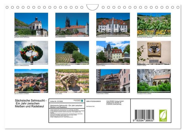 Produktbild: S&auml;chsische Sehnsucht - Ein Jahr zwischen Mei&szlig;en und Radebeul (Wandkalender 2027 DIN A4 quer), CALVENDO Monatskalender