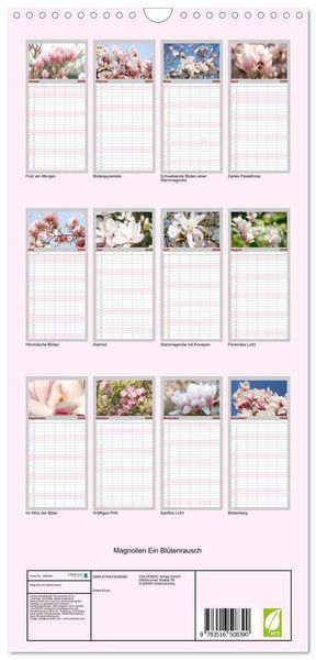 Produktbild: Familienplaner 2026 - Magnolien Ein Bl&uuml;tenrausch mit 5 Spalten (Wandkalender, 21 x 45 cm) CALVENDO