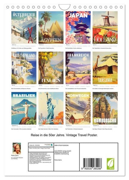 Produktbild: Reise in die 50er Jahre. Vintage Travel Poster. (Wandkalender 2026 DIN A4 hoch), CALVENDO Monatskalender