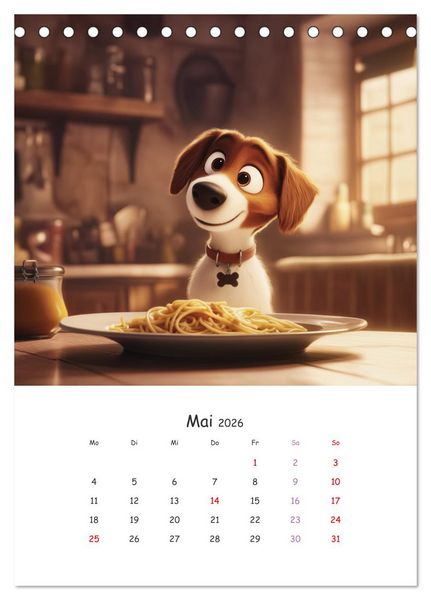 Produktbild: Fellnasen am K&uuml;chentisch - 12 KI-Motive mit Hunden (Tischkalender 2026 DIN A5 hoch), CALVENDO Monatskalender