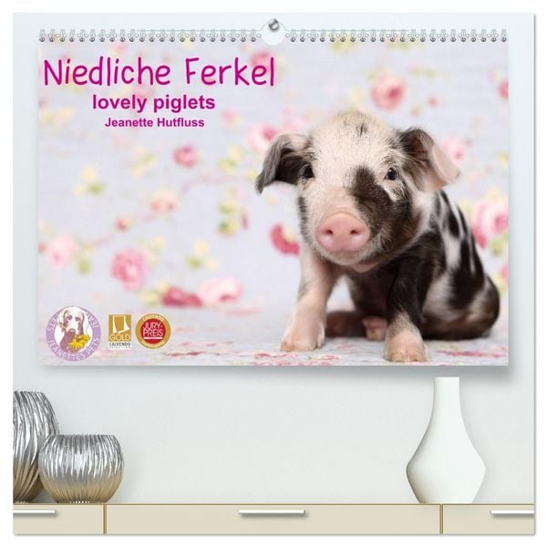 Niedliche Ferkel lovely piglets 2026 (hochwertiger Premium Wandkalender 2026 DIN A2 quer), Kunstdruck in Hochglanz