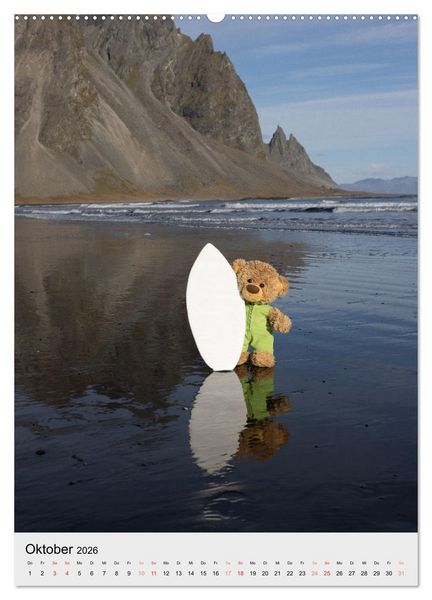 Produktbild: Travelling Teddy in Island (hochwertiger Premium Wandkalender 2026 DIN A2 hoch), Kunstdruck in Hochglanz