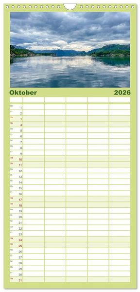Produktbild: Familienplaner 2026 - Norwegens wundersch&ouml;ne Fjorde mit 5 Spalten (Wandkalender, 21 x 45 cm) CALVENDO