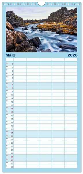 Produktbild: Familienplaner 2026 - Island - faszinierende Landschaften im S&uuml;den mit 5 Spalten (Wandkalender, 21 x 45 cm) CALVENDO