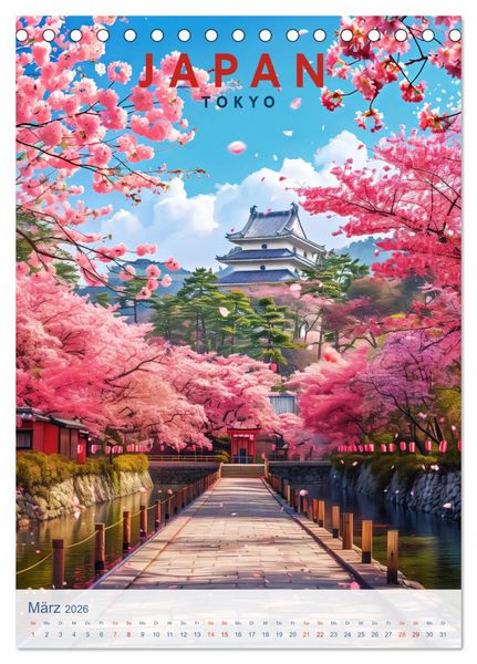 Produktbild: Japan - Old School Poster Style (Tischkalender 2026 DIN A5 hoch), CALVENDO Monatskalender