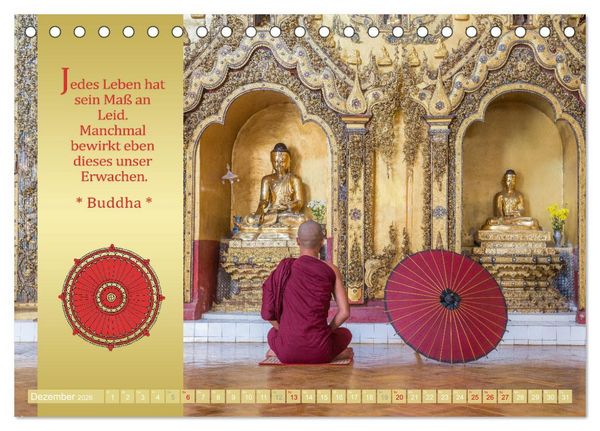 Produktbild: BUDDHAS WORTE - Buddhistische Weisheiten (Tischkalender 2026 DIN A5 quer), CALVENDO Monatskalender