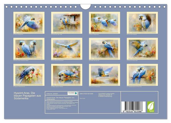Produktbild: Hyazint-Aras. Die blauen Papageien aus S&uuml;damerika (Wandkalender 2027 DIN A4 quer), CALVENDO Monatskalender