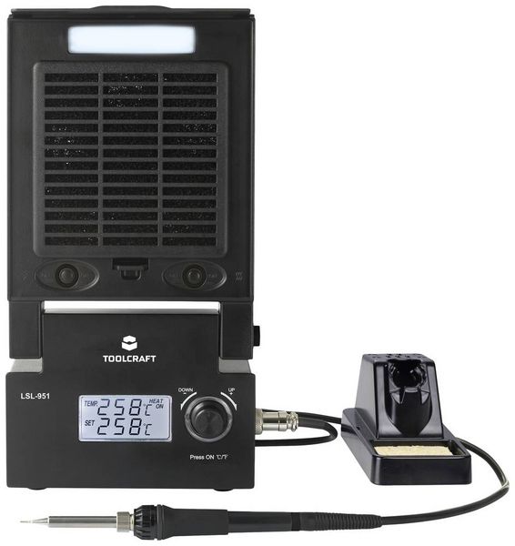Produktbild: TOOLCRAFT LSL-951 L&ouml;tstation mit LED-Beleuchtung und L&ouml;trauchabsaugung digital 80 W 160 - 480 &deg;C