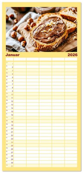 Produktbild: Familienplaner 2026 - Alles Schokolade oder was?! - Hei&szlig;e und kalte Gaumenfreuden aus Schokolade mit 5 Spalten (Wandkalender, 21 x 45 cm) CALVENDO