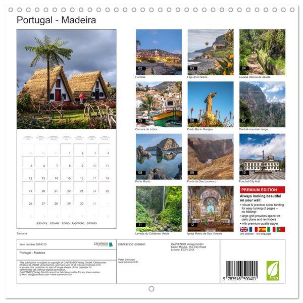 Produktbild: Portugal - Madeira (Wall Calendar 2026 12 &times; 12 Inch) CALVENDO 12 Month Wall Calendar