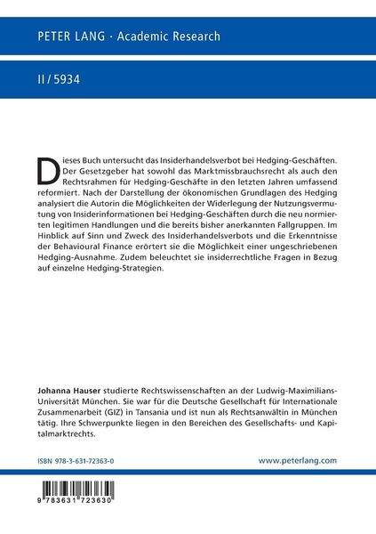 Produktbild: Hedging-Gesch&auml;fte und das Insiderhandelsverbot