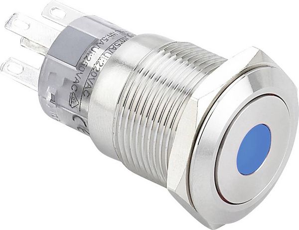 Produktbild: TRU COMPONENTS 701303 LAS1-AGQ11ZD, BL Vandalismusgesch&uuml;tzter Druckschalter 250 V/AC 5 A 1 x Ein/Ein rastend Blau IP67 1 St.