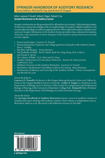 Produktbild: Synaptic Mechanisms in the Auditory System